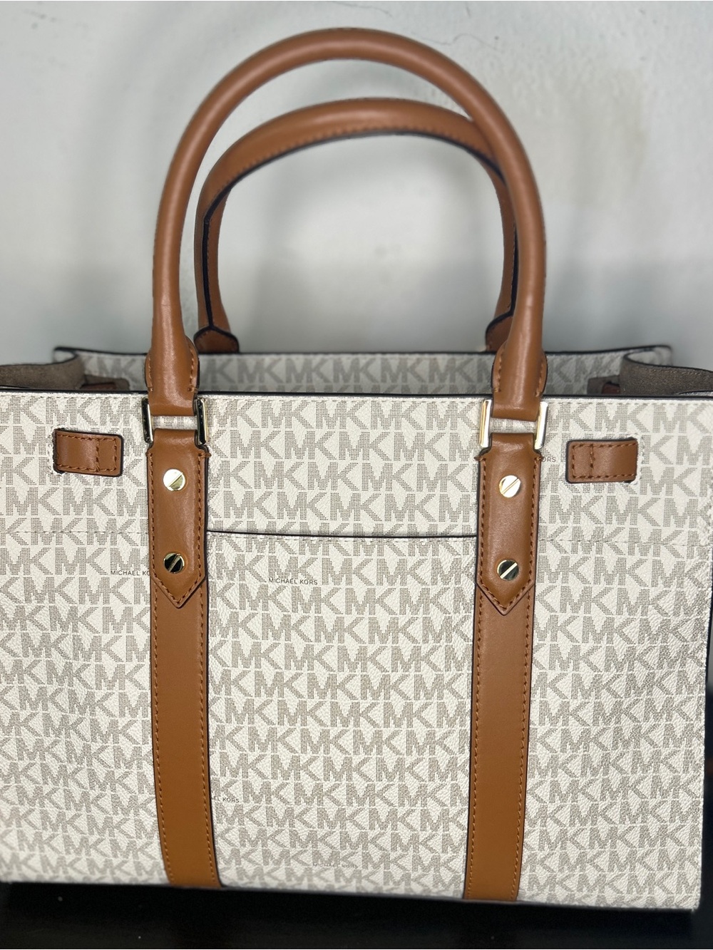 Michael Kors Beige, Tan & Orange Signature Stripe Satchel - Picture 2 of 3